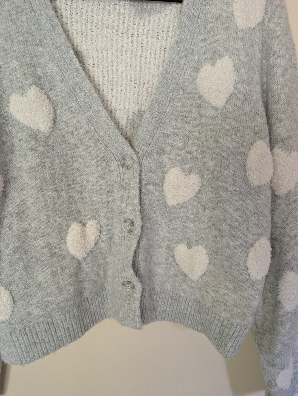 NWOT Cupcakes and Cashmere Cozy Gray Heart Pattern Cardigan Sweater - Picture 4 of 6